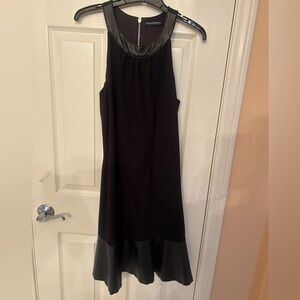 Marisa Kenson Black Midi Dress with Faux Leather Accents